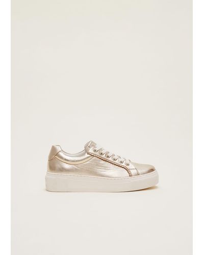 Phase Eight 's Leather Platform Trainers - Natural