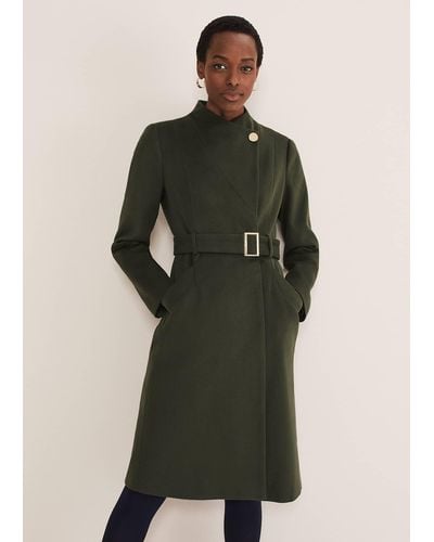 Phase Eight 's Susie Collarless Wrap Coat - Green
