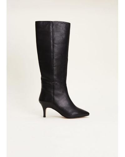 Phase Eight 's Leather Panelled Knee High Boot - Black