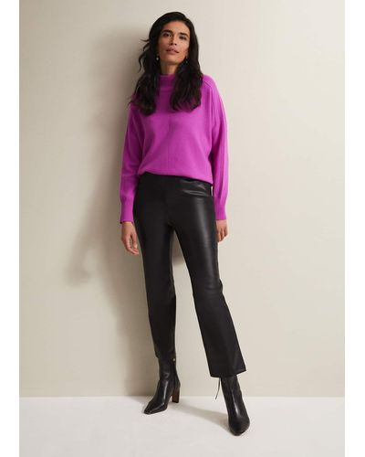 Phase Eight 's Marielle Black Faux Leather Cropped Trousers - Pink