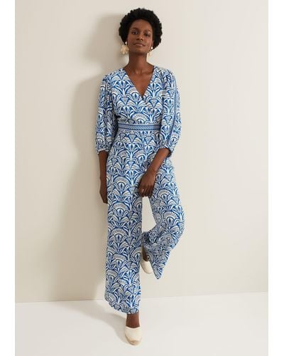 Phase Eight 's Amy Print V Neck Jumpsuit - Blue