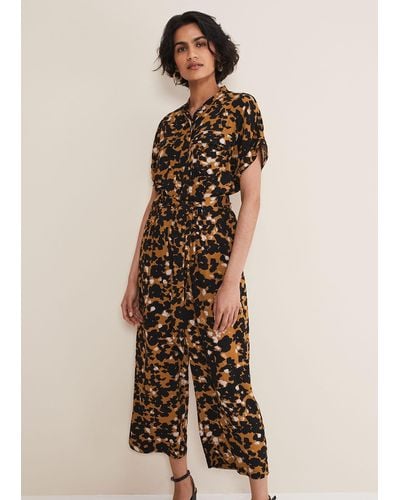 Phase Eight 's Nell Abstract Cropped Wide Leg Jumpsuit - Natural