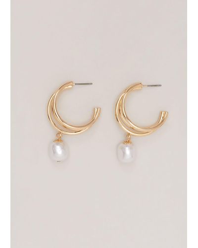 Phase Eight 's Gold Triple Hoop Pearl Drop Earrings - Natural