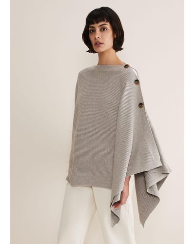 Phase Eight 's Ribbed Button Poncho - Natural