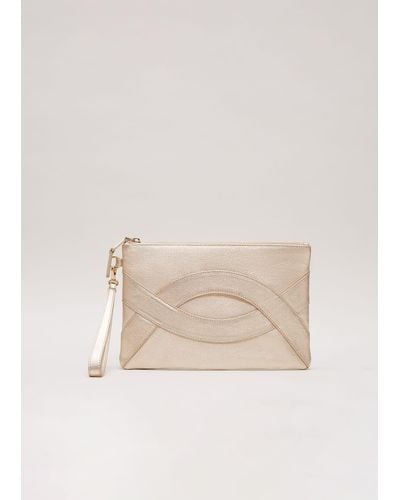 Phase Eight 's Leather Crossover Detail Clutch Bag - Natural