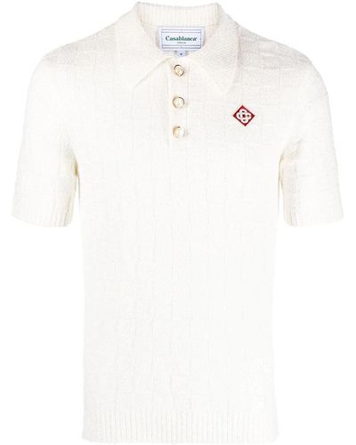 CASABLANCA Striped Bouclé-knit Regular-fit Cotton-blend Polo Shirt - White