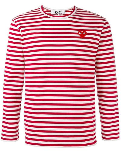 COMME DES GARÇONS PLAY Long Sleeve Heart Stripe Logo T-shirt - Red