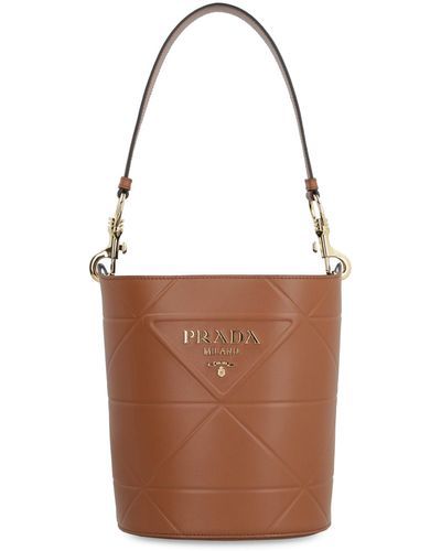 Prada Leather Bucket Bag in White - Fablle