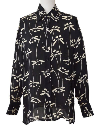 Chanel 1998 Floral Print Silk Shirt #42 - Black