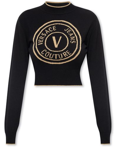 Versace Cropped Jumper With Logo - Black
