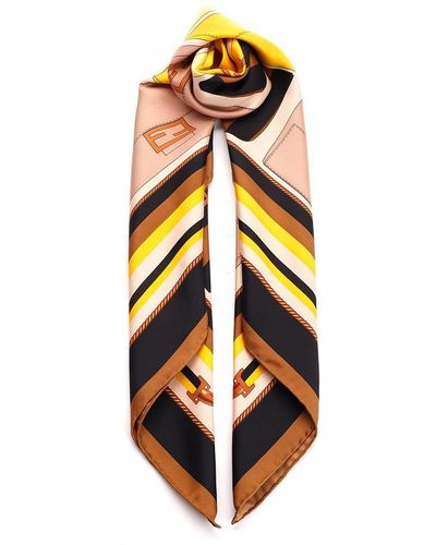 FENDI 100% Silk Square Scarf 34" Brown Monogram Women's  Accessories w/ Tag & Box