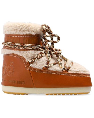 Chloé Brown Leather & Fur Moon Boots main image 0