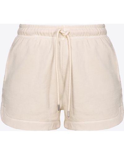 Pinko Fleece Shorts With Logo Print - Natural
