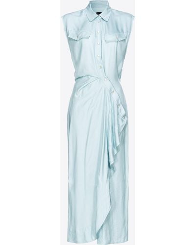 Pinko Sleeveless Shirt Dress With Asymmetric Fastening - Blue