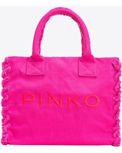 Pinko Beach Shopper In Recycled Canvas - Pink