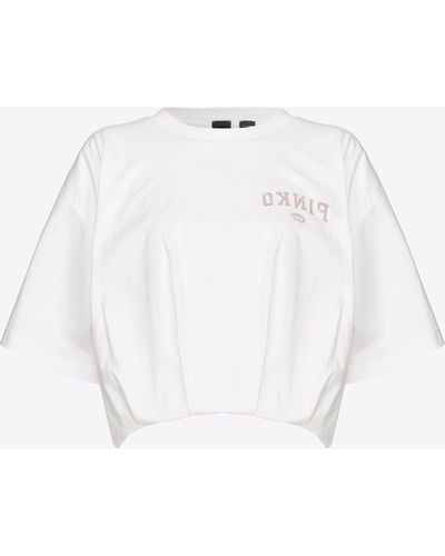 Pinko Cropped T-shirt With Logo Print - White
