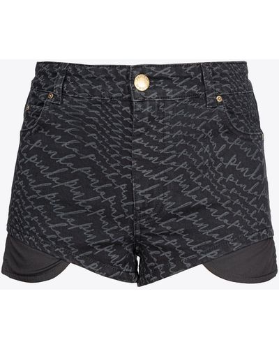 Pinko Black Denim Shorts With Fluid Logo
