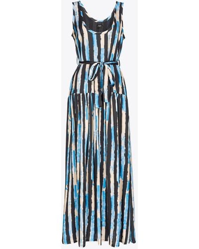 Pinko Long Dress With Painted-stripe Print - Blue