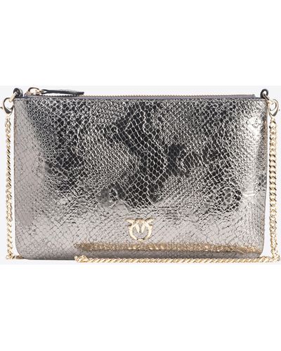 Pinko Galleria Punched Reptile-print Classic Flat Love Bag - Gray