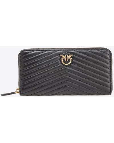 Pinko Zip-around Wallet In Chevron-patterned Nappa Leather - Black