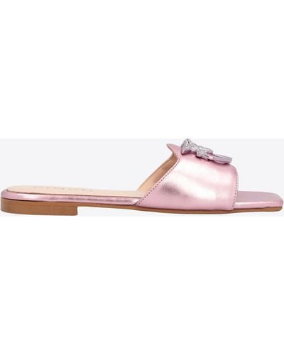 Pinko Flat Laminated Leather Slip-ons - Pink