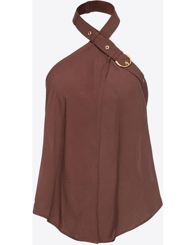 Pinko Plunging-neck Top With Strap - Brown