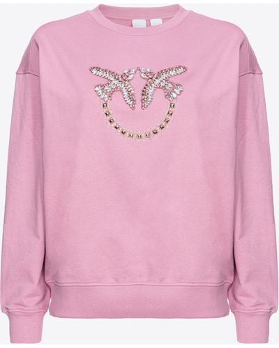 Pinko Sweatshirt Love Birds-Stickerei, Rauch Orchidee - Pink