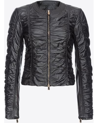 Pinko Gathered Nappa Leather Jacket - Black