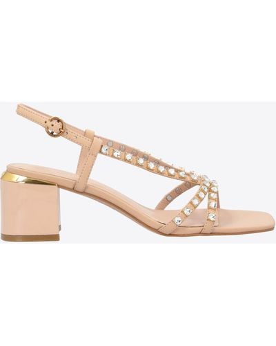 Pinko Nappa Leather Sandals With Golden Heel - White