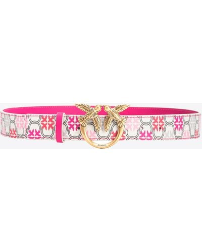 Pinko 3cm Logo-print Belt With Love Birds Buckle - Pink