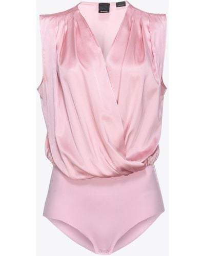 Pinko Stretch Satin Wrap-front Bodysuit - Pink