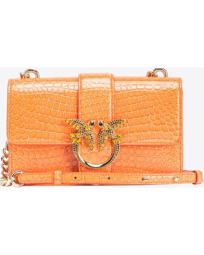 Pinko Galleria Mini Love Bag One In Shiny Coloured Crocodile-print Leather - Orange