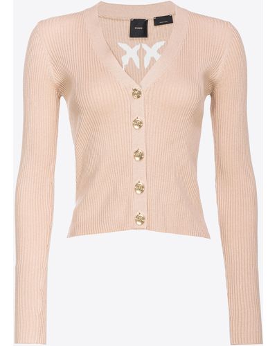 Pinko Cardigan a costine logo Love Birds in trasparenza - Bianco