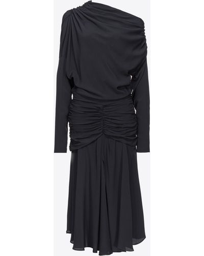 Pinko Silk-blend Crepe Midi Dress With Draping - Black