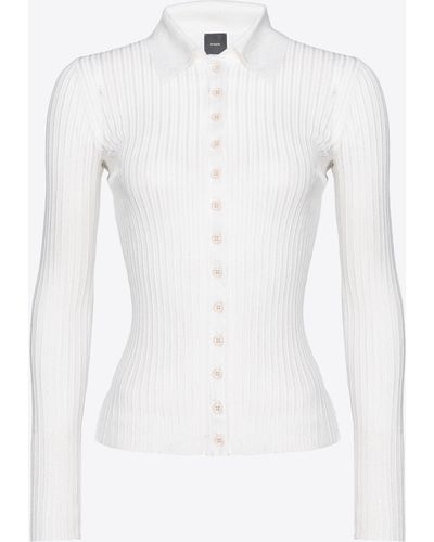 Pinko Ribbed Lurex Sweater With Buttons - White