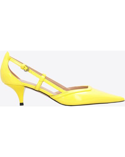 Pinko Brushed Leather Court Shoes - Yellow