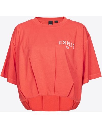 Pinko Cropped T-shirt With Logo Print - Red