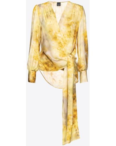 Pinko Faded Floral Blouse With Sash - Yellow