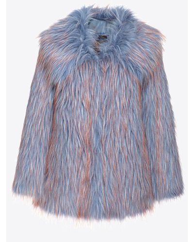Pinko Coloured Fox Fur-effect Pea Coat - Blue