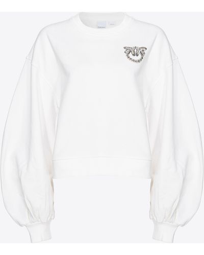 Pinko Boxy Sweatshirt With Love Birds Embroidery - White