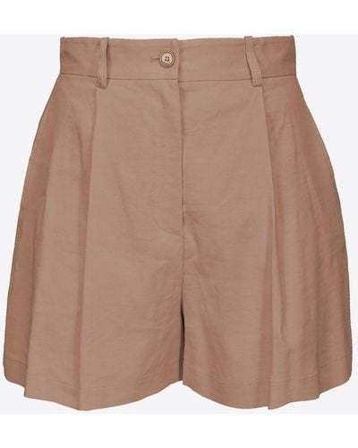 Pinko Sartoriale Shorts Aus Leinen, Rötliches Beigebraun - Weiß