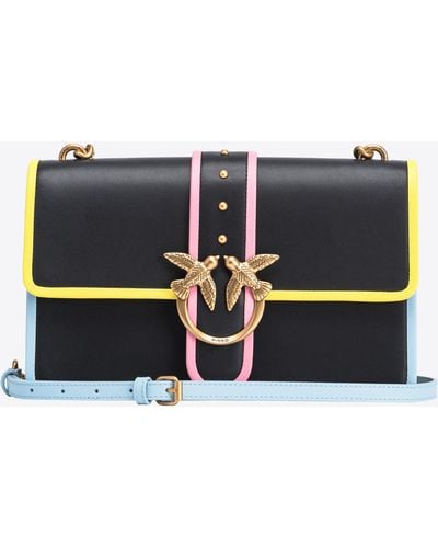 Pinko Classic Love Bag One In Leather With Multicoloured Edging - Black