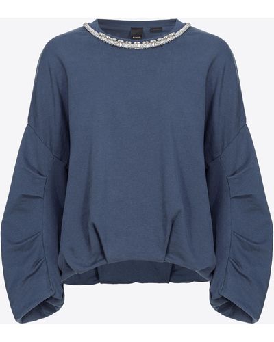 Pinko Sweatshirt With Bejewelled Neck - Blue
