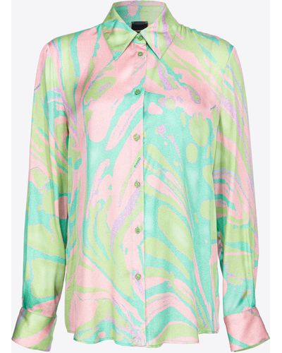 Pinko Splash-print Satin Shirt - Green