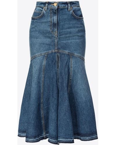 Pinko Vintage Denim Midi Skirt - Blue