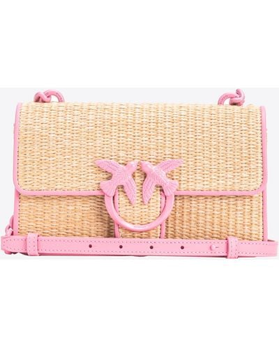 Pinko Mini Love Bag Light Aus Bast Und Leder, Natur/Rosa-Colorblock - Pink