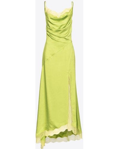 Pinko Elegant Satin And Lace Dress - Green
