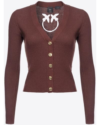 Pinko Ribbed Cardigan With Transparent Love Birds Logo - Red