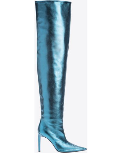 Pinko Laminated Thigh-high Boots - Blue