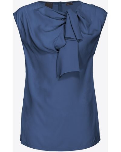 Pinko Silk-blend Top With Bow - Blue